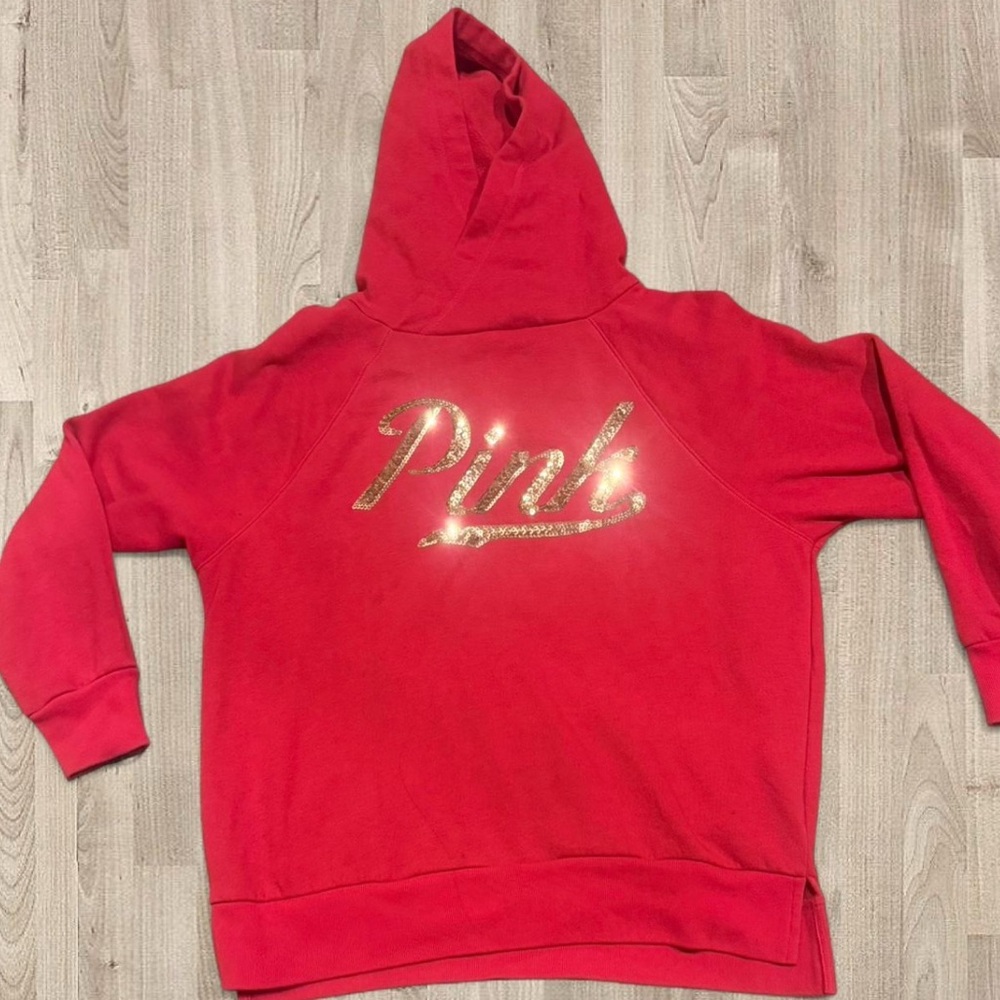 PINK Victoria's Secret Red Hoodie with Gold Logo